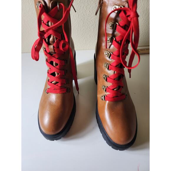 STEVE MADDEN Royce Brown Cognac Platform Heel Ankle Leather Boot SZ 10 - Picture 2 of 9